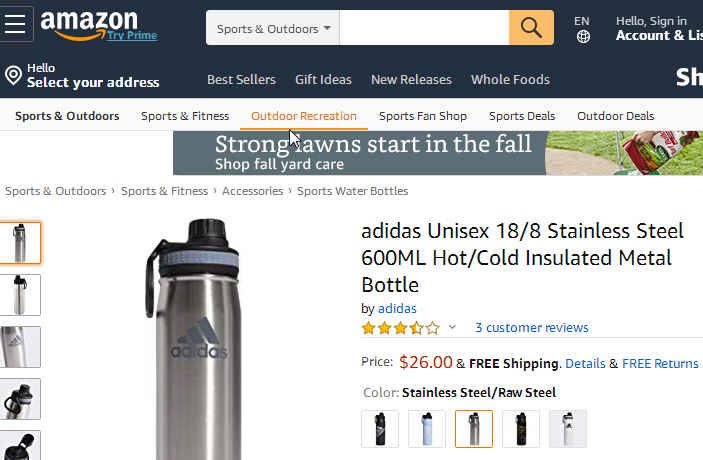 Brand New! Adidas Stainless Steel 1L Water Bottle!