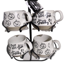 Coco + Lola NEW Halloween Set of 4 Pumpkin Coffee Mugs