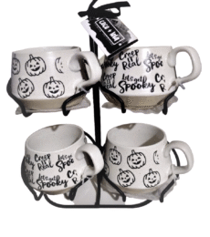Coco + Lola NEW Halloween Set of 4 Pumpkin Coffee Mugs