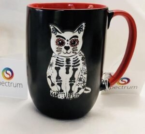 Spectrum Halloween Skeletons Sugar Cate 16 oz Black White mug