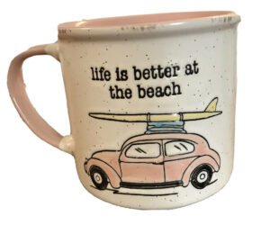 Beach Theme Coffee mug 18oz by I love it, Cream and Pink
