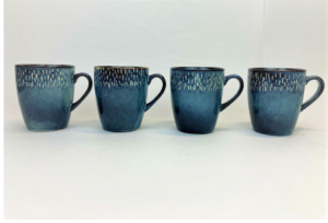 Set of 4 Meritage Jaspar Blue Denim Hand painted Stoneware Mugs Cups 16 oz