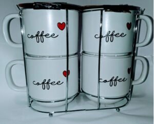Set of Four Coffee Mugs in white by Sheffield Home- Valentine's Collection