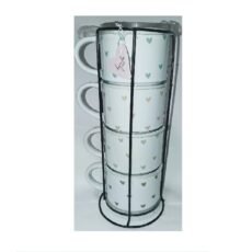 Set of 4 Coffee Break Tower Mugs in White by Dayna Lee