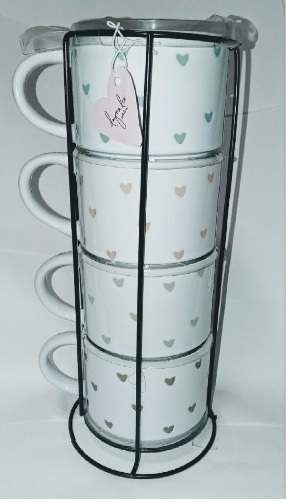 Set of 4 Coffee Break Tower Mugs in White by Dayna Lee