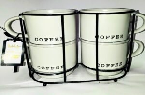 Set of 4 Coffee Break Tower Mugs in White by Nicole Miller