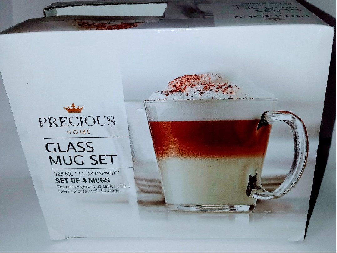 PRECIOUS Home Carabella 4-PC Set Glass Clear Coffee Mug Tea Cups 8