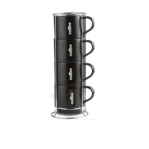Stackable Coffee Mug Set of 4 with Rack, Black Matte
