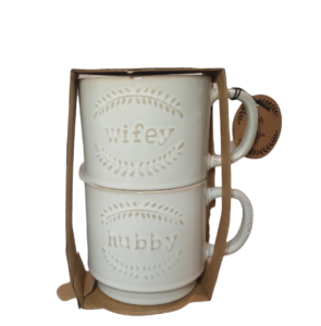 Sheffield Home Hubby & Wifey Stackable Mugs White washed color 15 oz