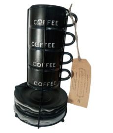 Arrow + Feather Set of 4 Black Stackable Espresso Mugs