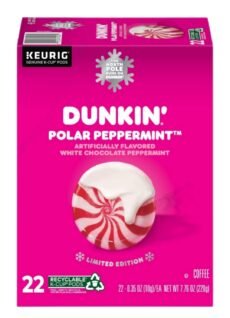 Dunkin Winter Edition Seasonal Holiday Coffee K Cups Polar Peppermint  22 K Cups Per Box