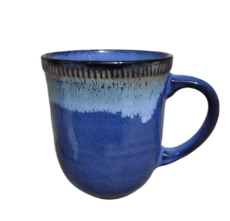 Over and Back Blue Drip Pottery Coffee Mugs 14 oz