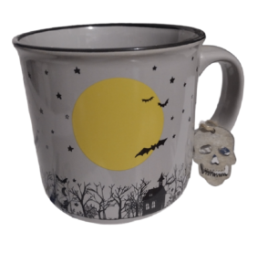 Prima Design Halloween Full Moon Bat Skull Haunted House Grey Coffee Mug 16 oz