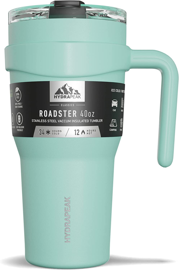 Roadster 40Oz Insulated Tumblers with 2-In-1 Straw and Sip Lid with Handle, Aqua
