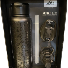 HYDRAPEAK Active 40oz Black Leopard Stainless Hot Cold Water Bottle w/ 3 Lids